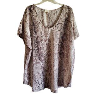 1. 4. 3 Story by Line Up Brown Reptile Print Blouse Capped Sleeves 3X